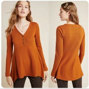 169 ANTHROPOLOGIE MAEVE ELIZA HENLEY BABYDOLL WAFFLE KNIT TUNIC TOP Medium